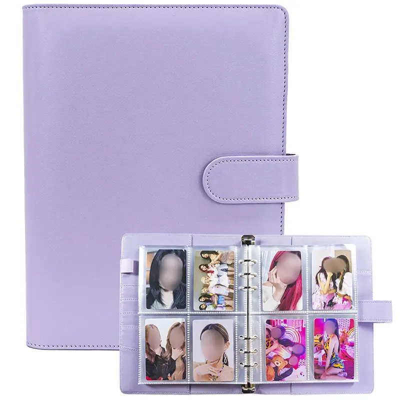 A5 Kpop fotokaartbinder met 25 pagina's 4-pocket kaartverzamelalbum met 200 kaartsleuven PU lederen omslag organiserende kaarten