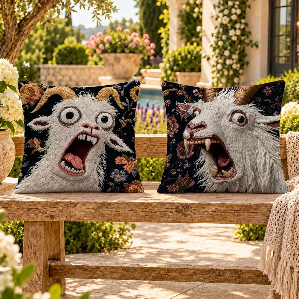 Meme Funny Screaming Goat Cushion Cover Soft Plush Throw Pillow Cover Washable Sofa Bed Patio Chair Home Decor
