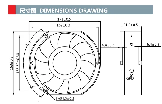 

ACP1524VHH 17cm 17251 150x170x51mm DC24V 1.50A metal high temperature resistance suitable for cooling fan of cabinet inverter