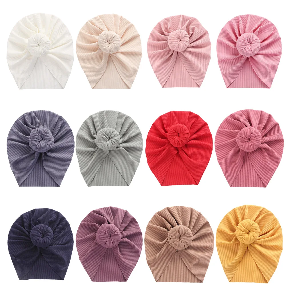 Turbante para bebés, accesorios para recién nacidos, diadema de Nudo sólido para niños pequeños, turbante de algodón, gorro de invierno