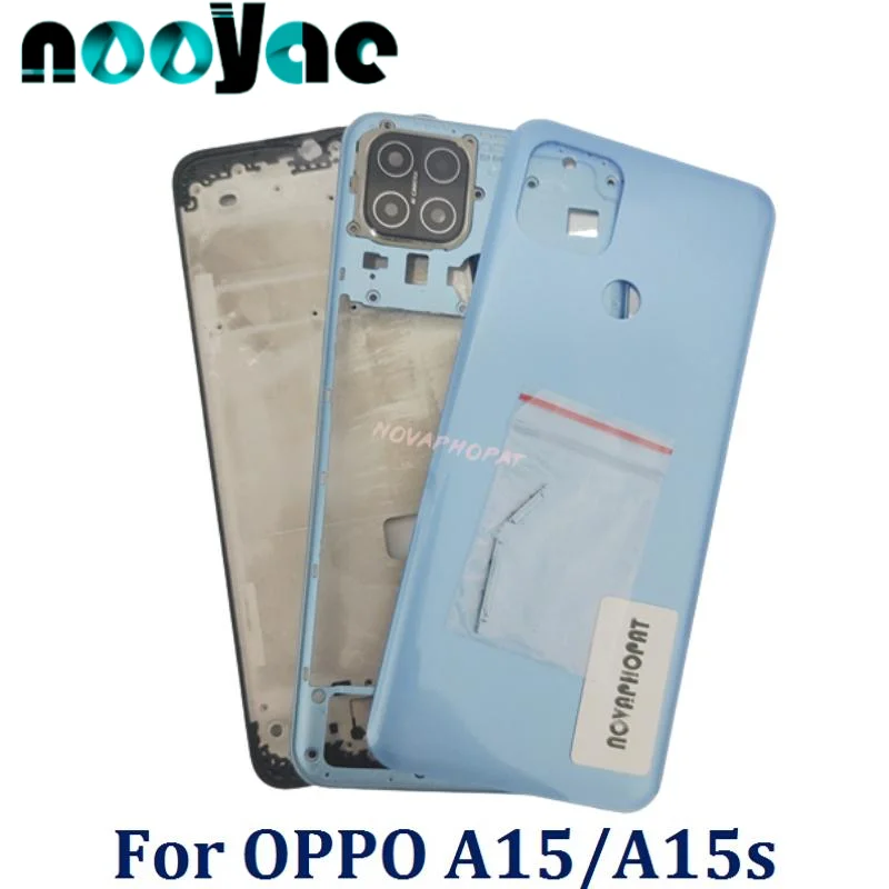 For OPPO A15 Battery Door Cover Rear Case Back Housing Power Volume Key Button Middle Bezel Front LCD Frame Panel Camera Lens