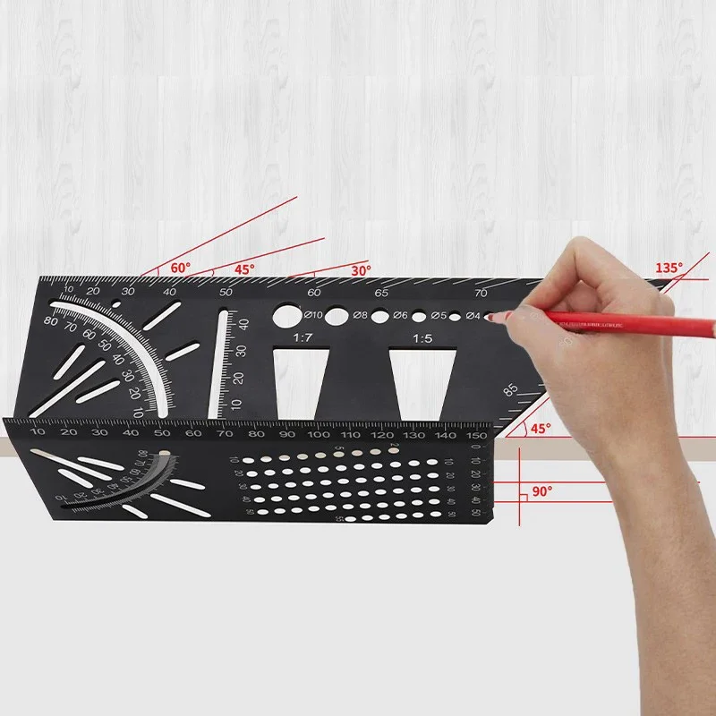 Multifunctional angle ruler 45 degrees 90 degree line ruler three-dimensional carpentry stop shape fixed stop point
