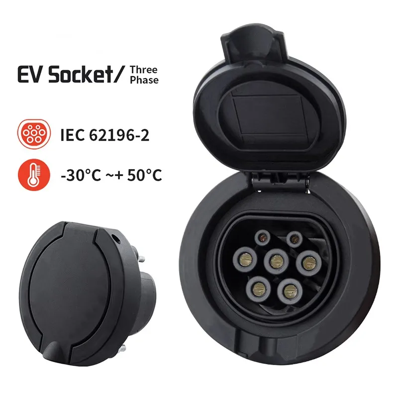 Type2 Female Socket Connector Outlet Three Phase 32A IEC 62196-2 EV socket connect type2 Electric Vehicle Charging Station