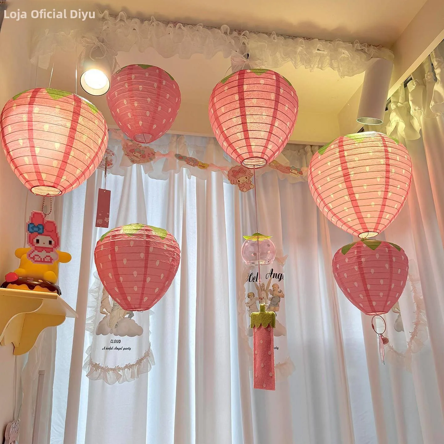 strawberry-lantern-girl's-heart-hanging-ornament-new-2025-atmosphere-sense-decorations-pink-bedroom-room-arrangement