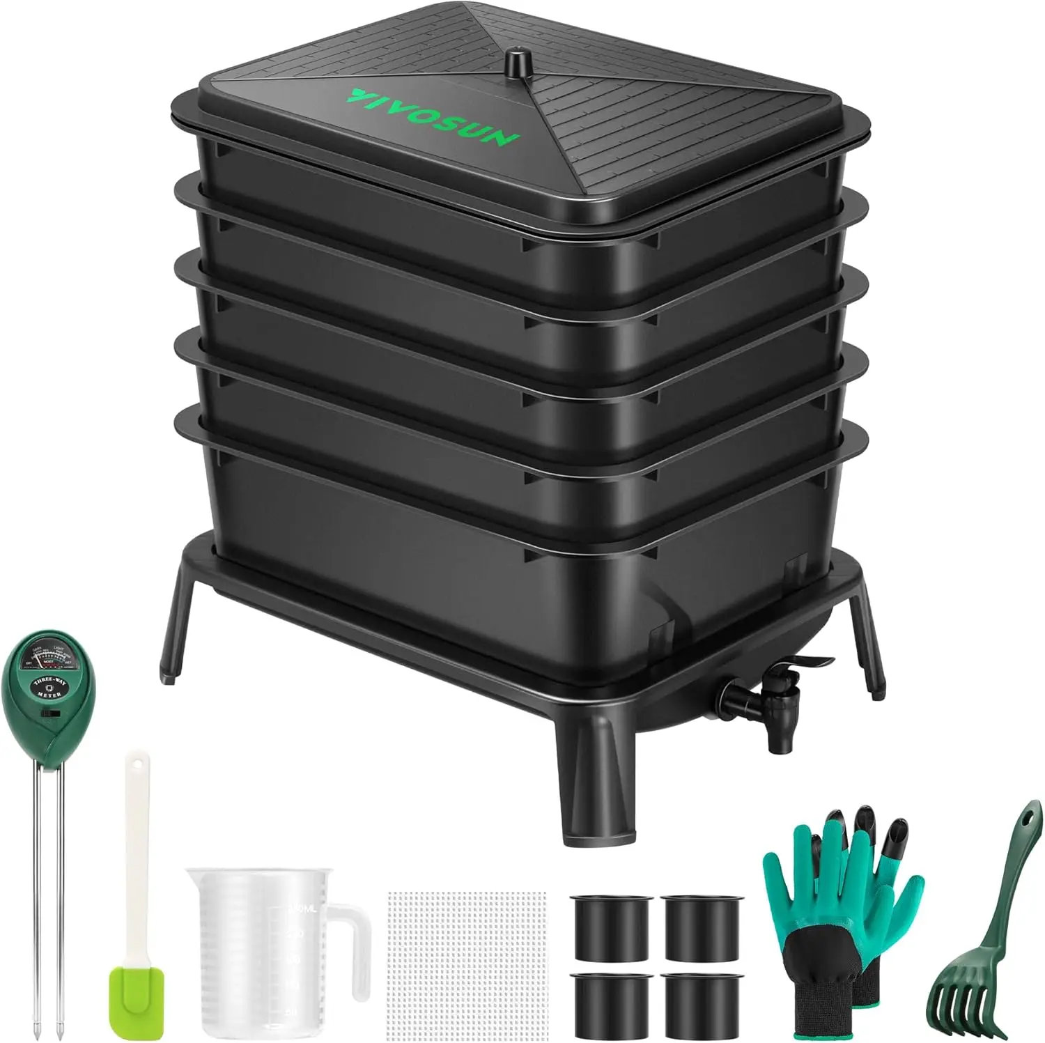 5-Layer Worm Compost Bin, 50L Capacity, Easy Setup Kit for Recycling Food Waste