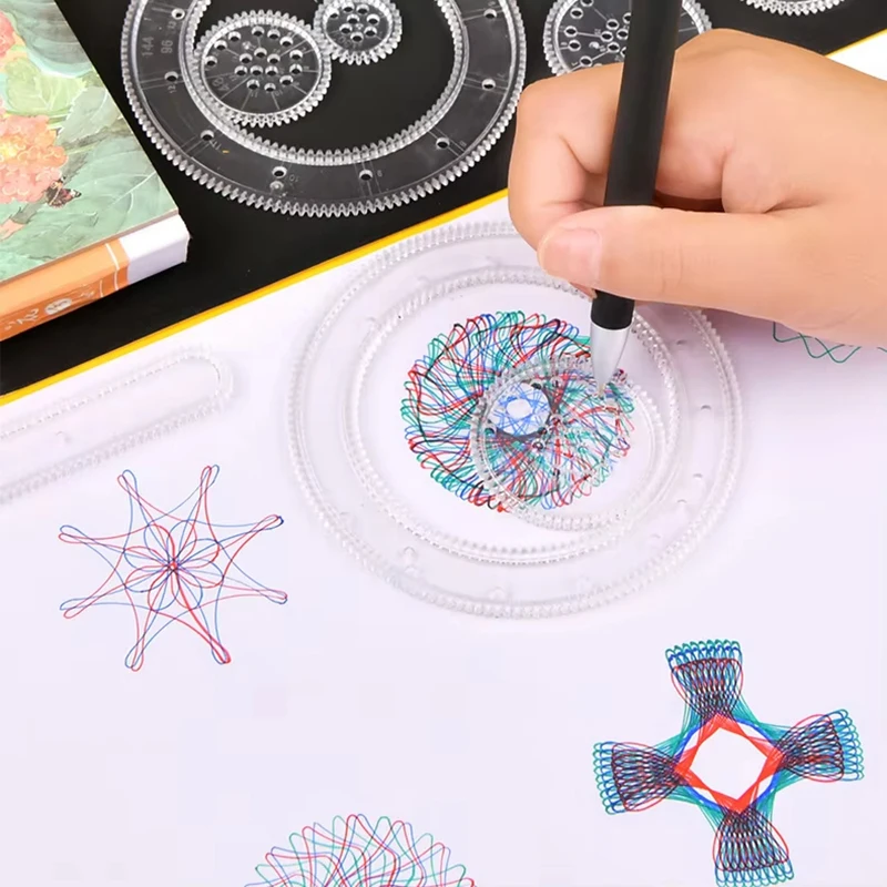 Grappige Spirograph tekening speelgoed set creatieve tandwielen geometrie stencils schilderij sjabloon kunst ambachten kinderen educatieve studenten geschenken
