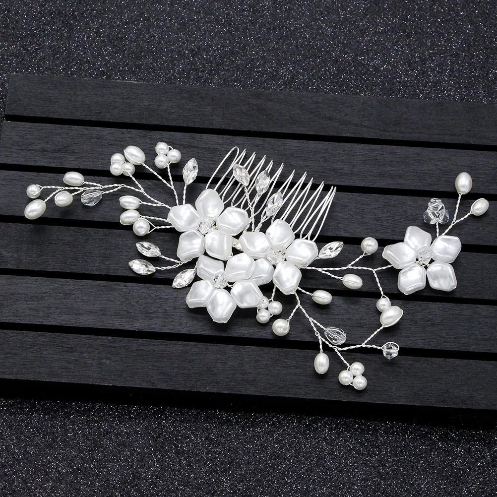 مشط شعر الزفاف من حجر الراين باللون الفضي والزهور واللؤلؤ الاصطناعي وأوراق الكريستال وإكسسوارات شعر الزفاف الأنيقة لوصيفة العروس #1