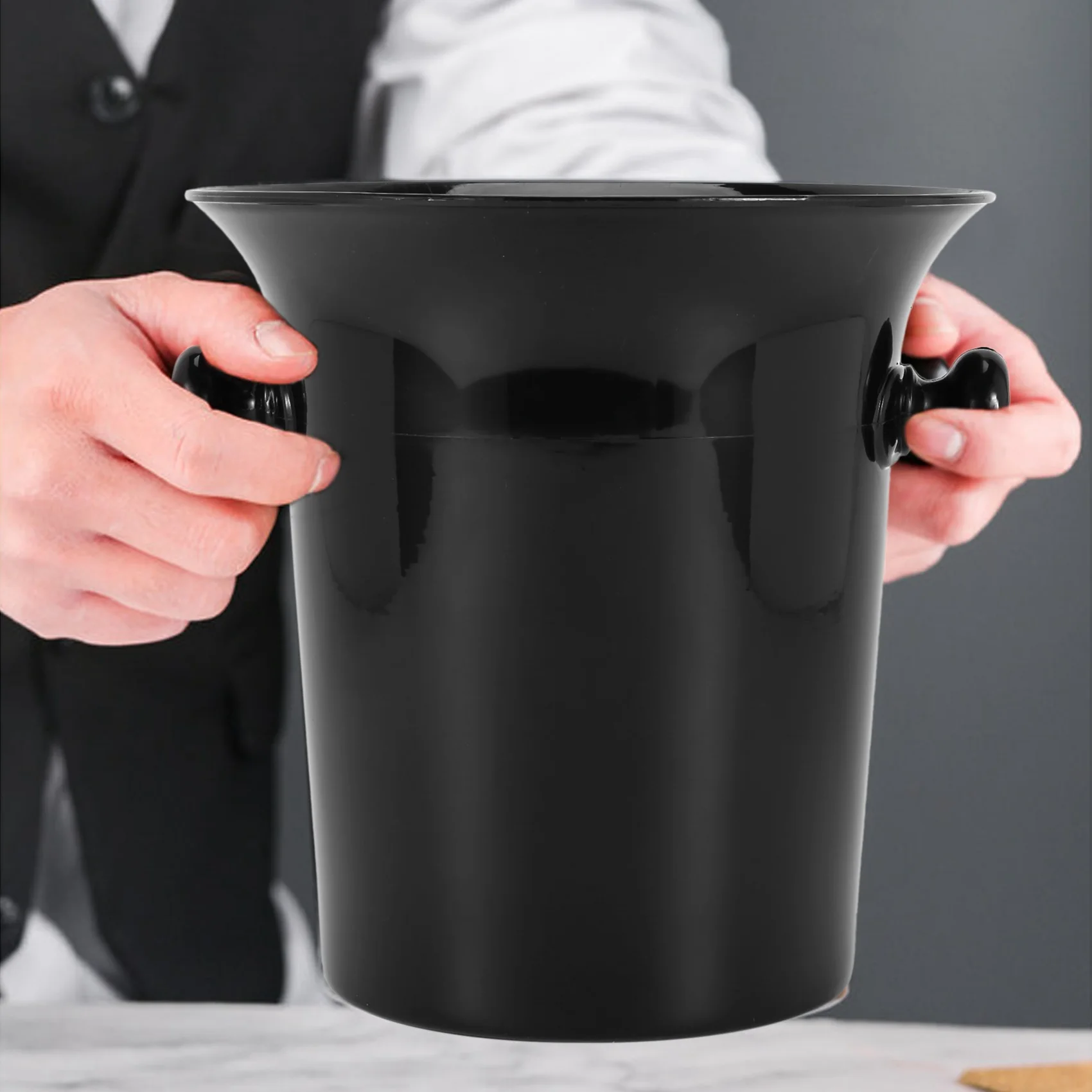 Wine Dump Black Plastic Wine Spittoon - Standard Size with Black Funnel Champagne Bucket