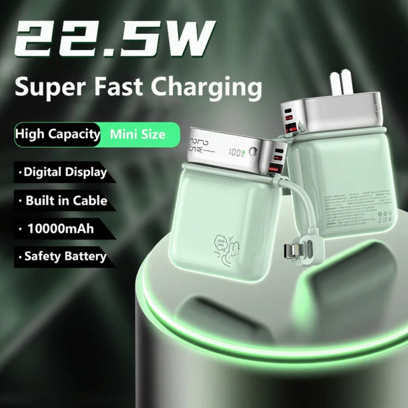 

10000mAh Power Bank Wall Charger 22.5W Fast Charging Powerbank for iPhone 16 Samsung Xiaomi Portable Charger with AC Plug Cable