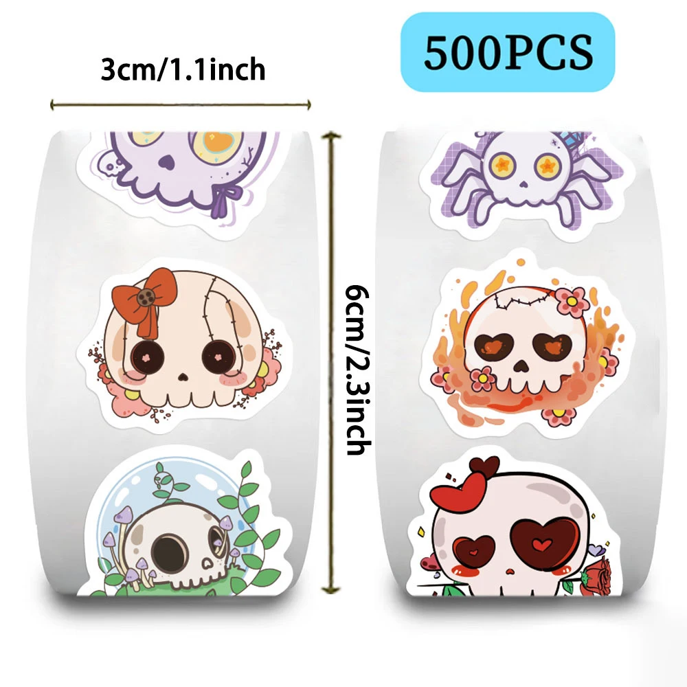 

500pcs/roll Cartoon Gothic Groovy Skull Stickers Cute Creative Decals Decoration Suitcase Phone Scrapbook Sealing Label Sticker