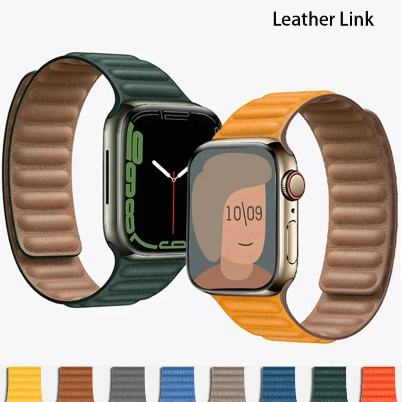 Leather Link strap For Apple watch band 44mm 40mm 45mm 42-41mm original Loop Bracelet iWatch series ultra 2 49mm 9 8 7 6 5 4 Se