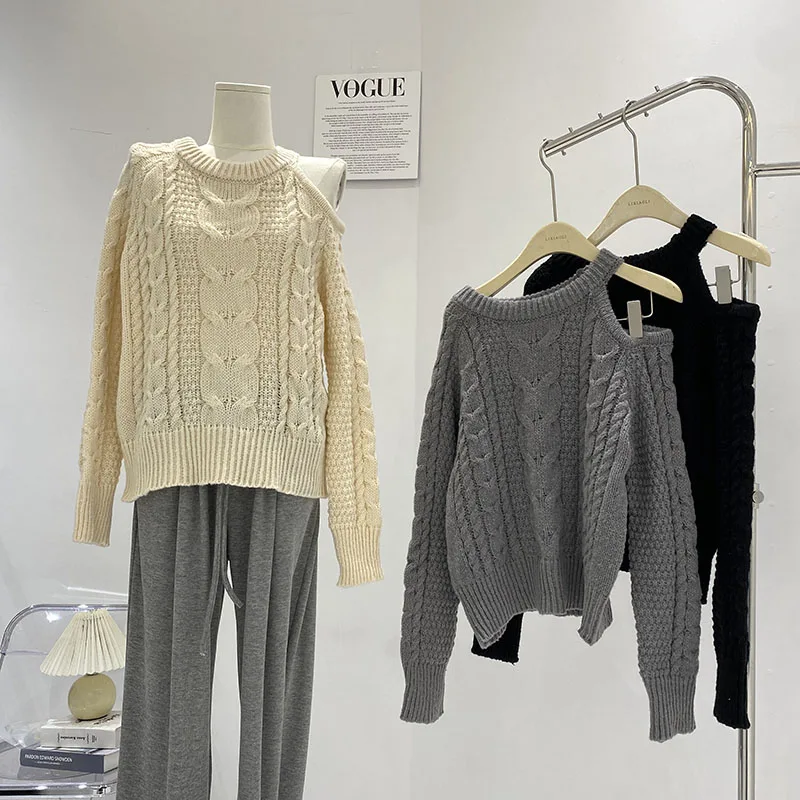 

Oulder Bared круглый трикотаж Ne женский свободный повседневный осенне-зимний модный светло-бежевого цвета длинный свитер Full Sve