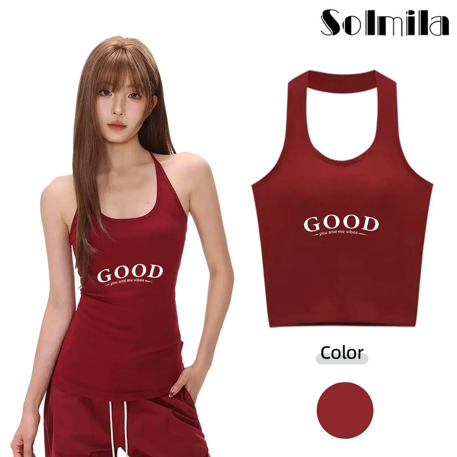 

Autumn Spring Tops Casual Summer Apparel Claret Halter Vest Women Sleeveless Tops Everyday Home Outfit Top Vest