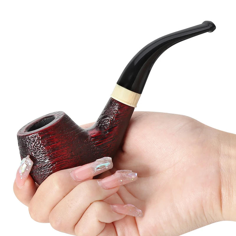 

New Handmade Soild Wood Smoker Smoking Tobacco Pipe 9mm Filter Vintage Wooden Smoke Pipe for Men Gift