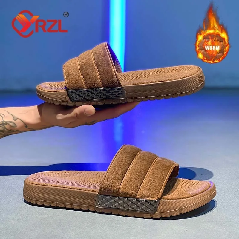 

YRZL High Quality Men's Shoes Casual Comfortable Anti-skid Brown Slipper for Men Comfy Flat Heel Home Indoor Bedroom Male Shoes