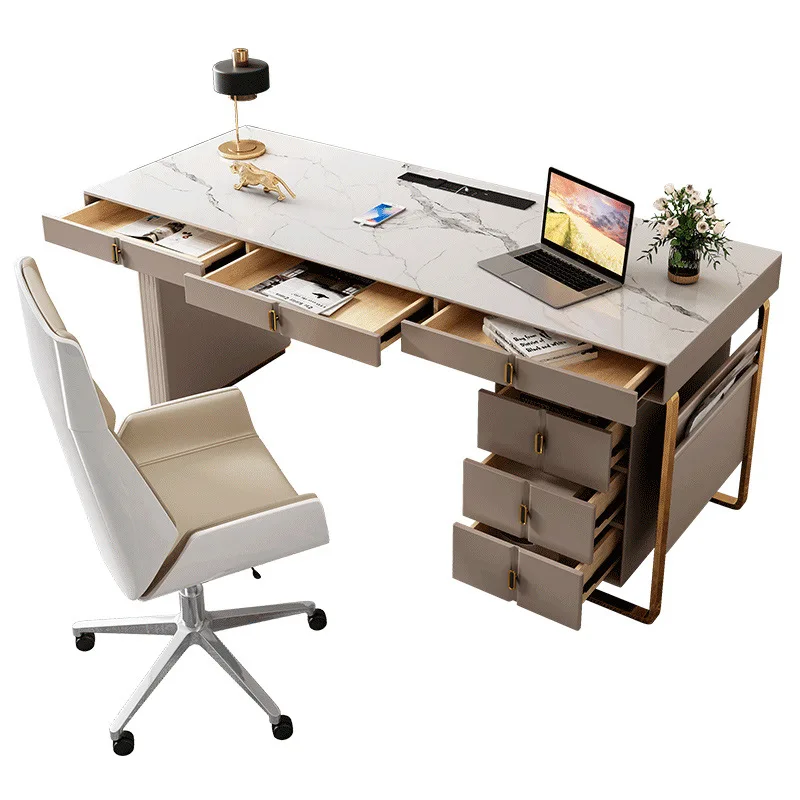 

Итальянский минималистичный светлый роскошный каменный столик, атмосферный офисный компьютерный стол, кабинет