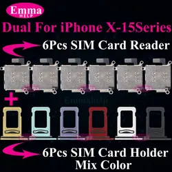 12pcs Dual SIM Tray Slot Holder Adapter + Card Reader Flex Cable for iPhone 13 12 11 15 Pro Max 14 Plus XR Connector