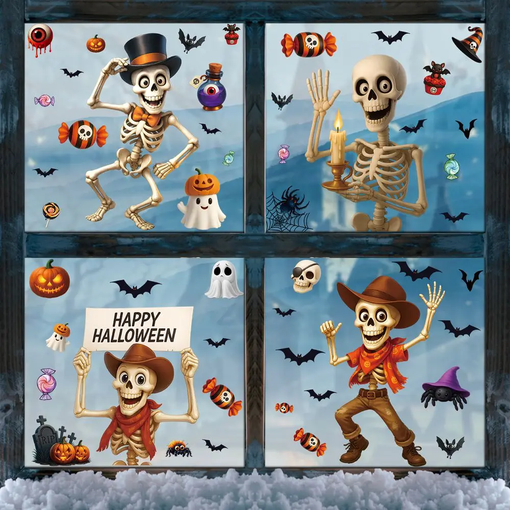 Halloween  Decoration Window Stickers  Pumpkin and Skeleton Ghost Sticker  Decoration  Glass Door  Window Clings Stickers