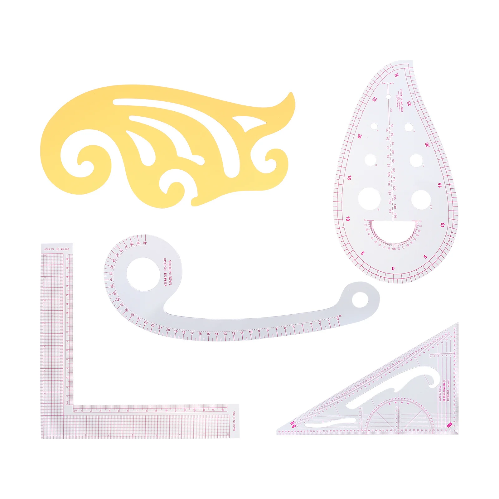 ชุดไม้บรรทัดเย็บผ้า 5 ชิ้น เครื่องมือช่างตัดเย็บที่มีความแม่นยำสูง อุปกรณ์ตัดผ้าอเนกประสงค์ สำหรับงานเย็บปะติดปะต่อเสื้อผ้า แบบโค้งและแบบตรง