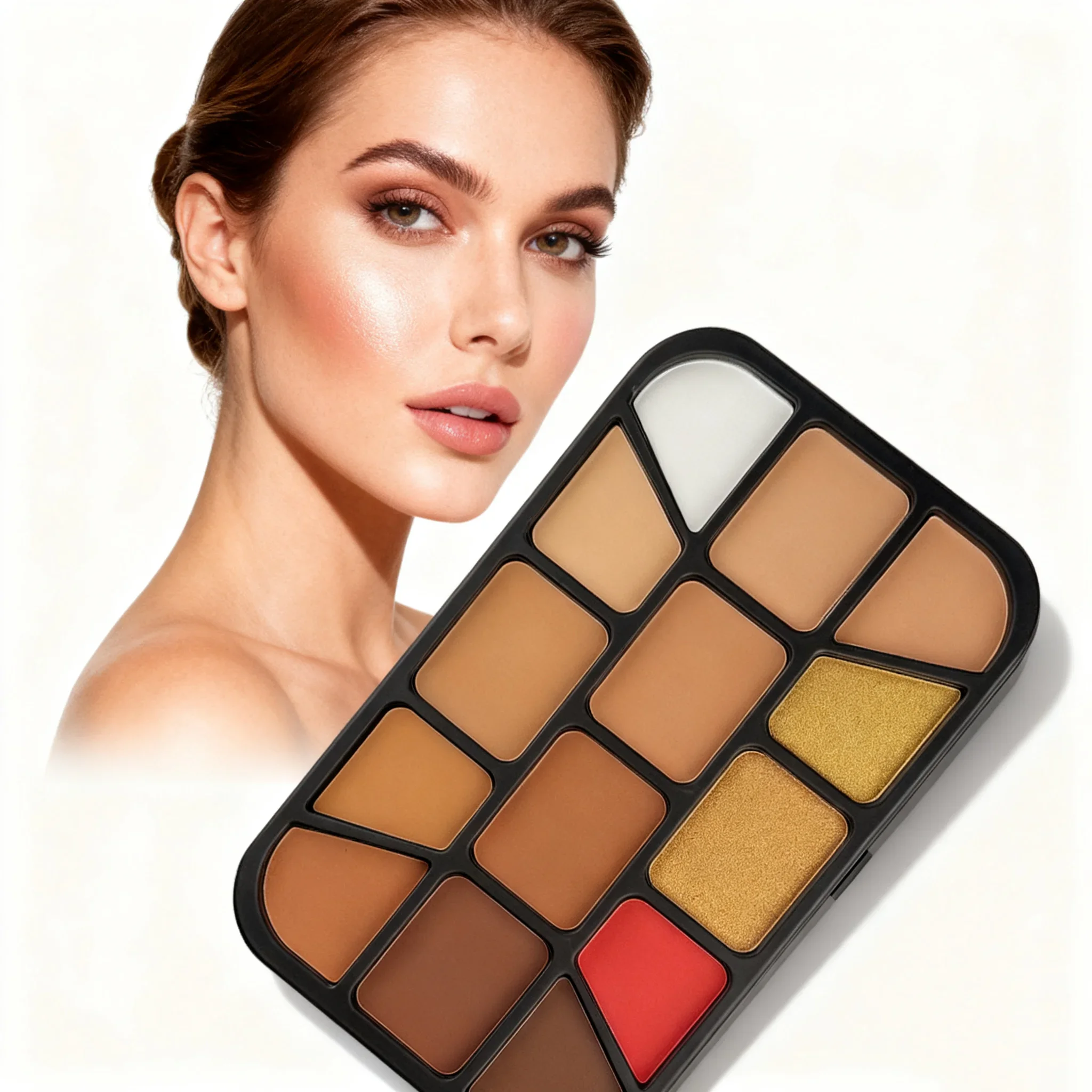 14-in-1 Highlighter Blush Contour Palette Waterproof Long-Lasting Facial Makeup Needs All Cover Fine Powder