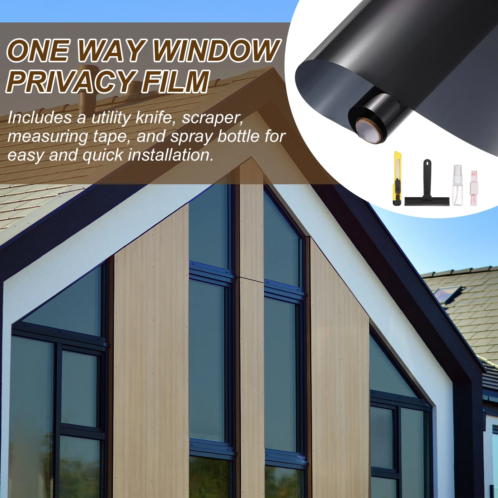 One Way Window Privacy Film,  See Out Not in Reflective Mirror Glass Window Tint with Tools Static Cling No Glue for Heat Sun