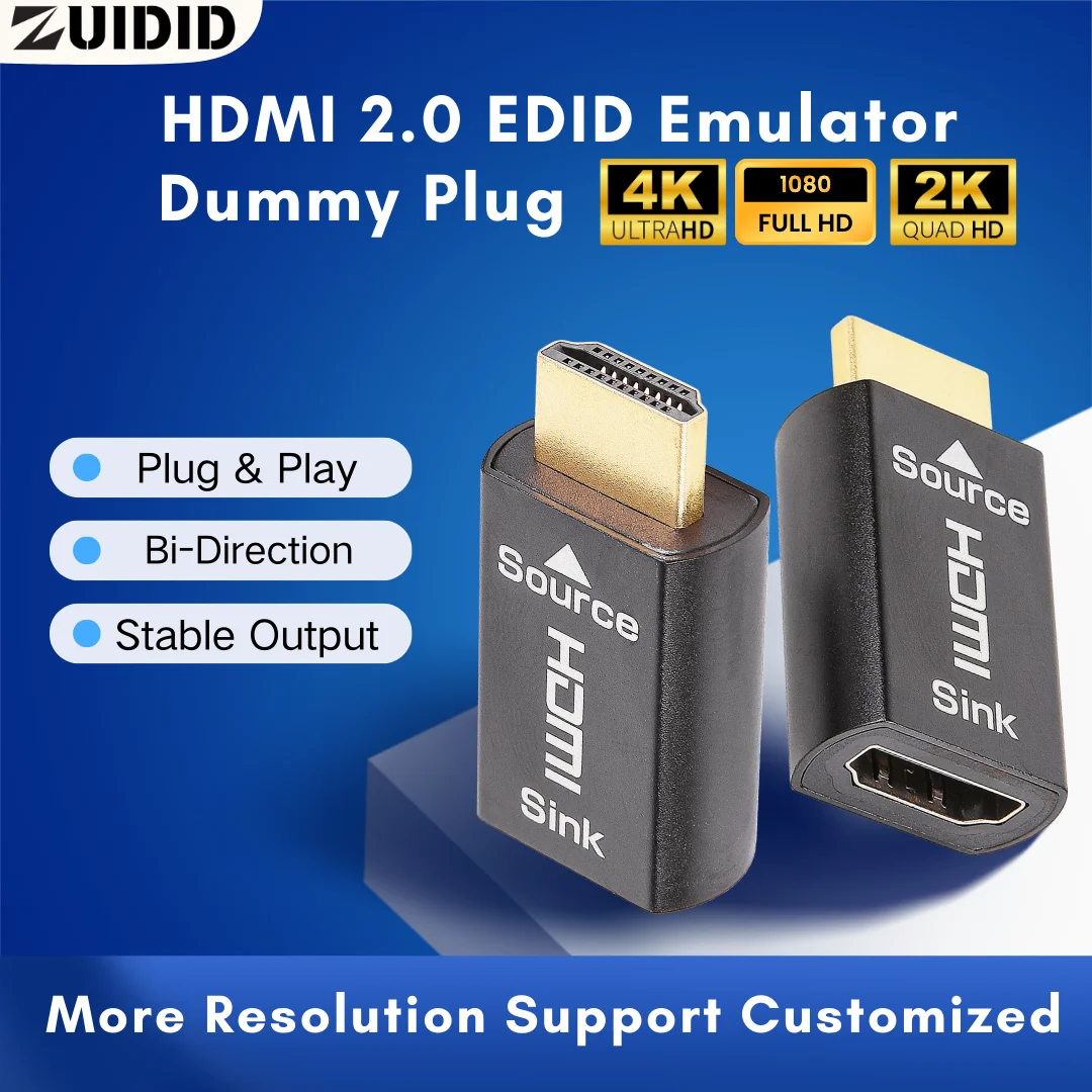 ZUIDID HDMI EDID Emulator Passthrough Adapter Dummy Plug for Extender/KVM Switch/AV Receiver/Video Splitters/PS5/Remote Desktop