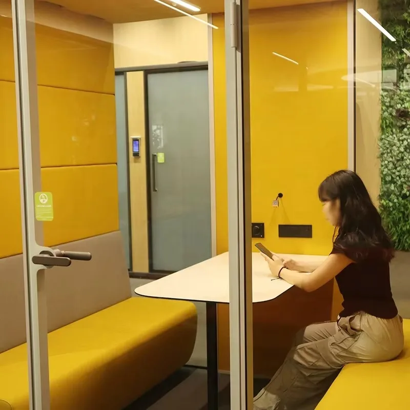 Modern Design Acoustic Office Meeting Pods Soundproof Phone Booth Cabin For 4 Pax With Optional Color