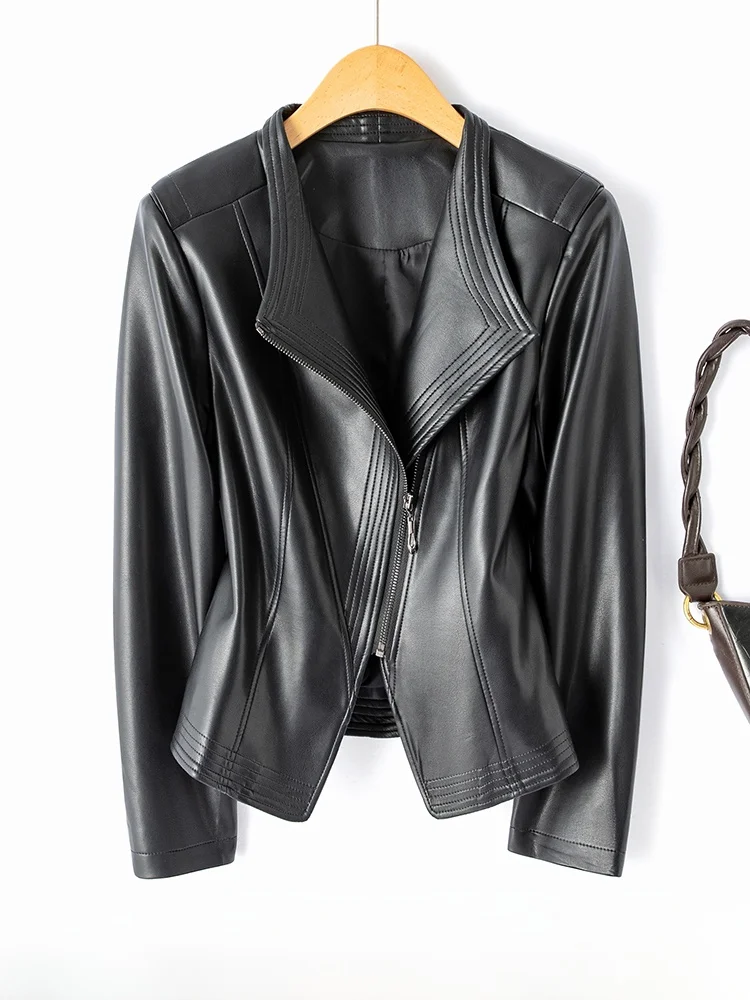 

Кожаная куртка Ele Hai из натуральной овчины для женщин больших размеров, корейский стиль, приталенная, с короткой молнией