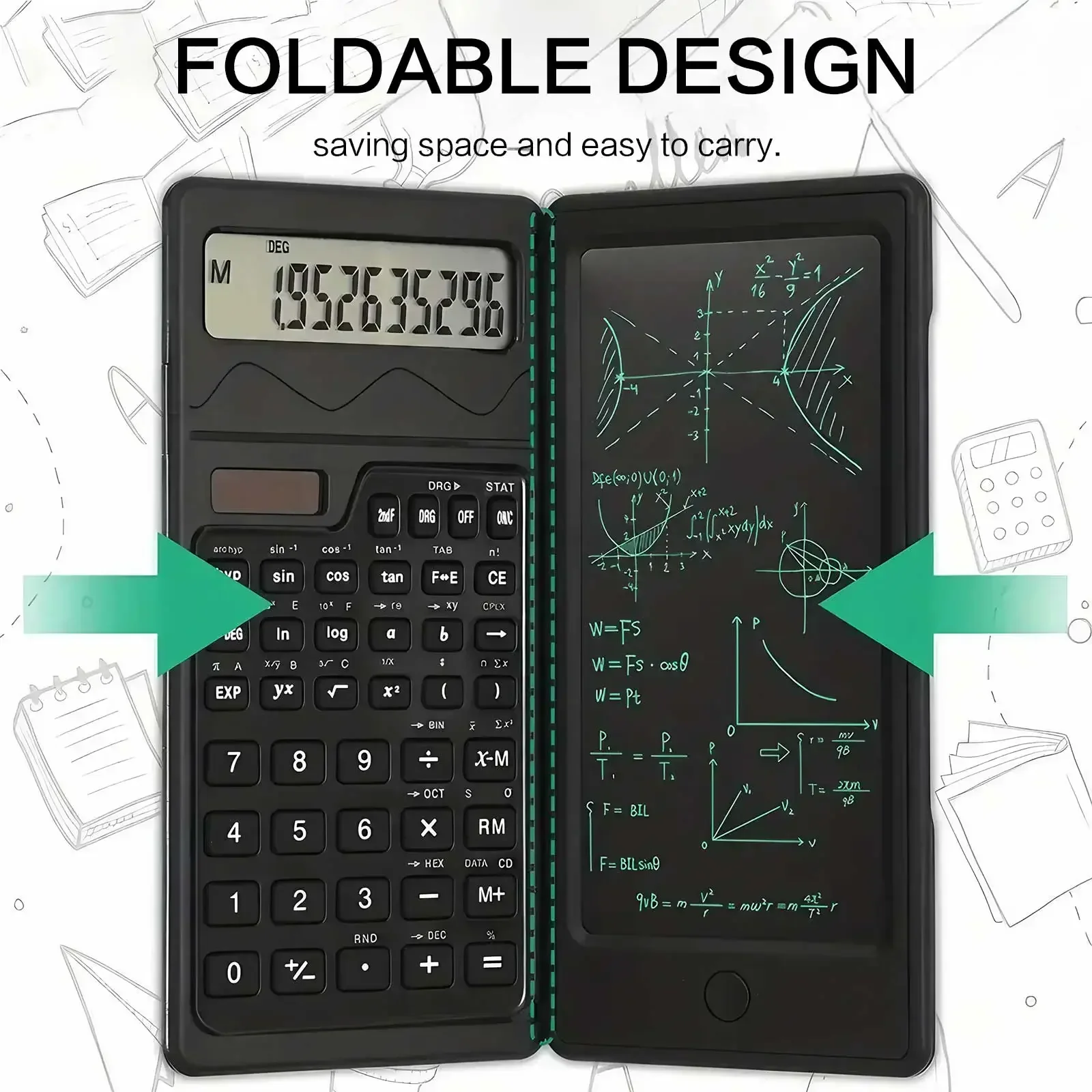 STONEGO Smart Folding Portable Calculator, Scientific Functions with Solar Charging, One-Touch Zero & Handwriting Pad Design