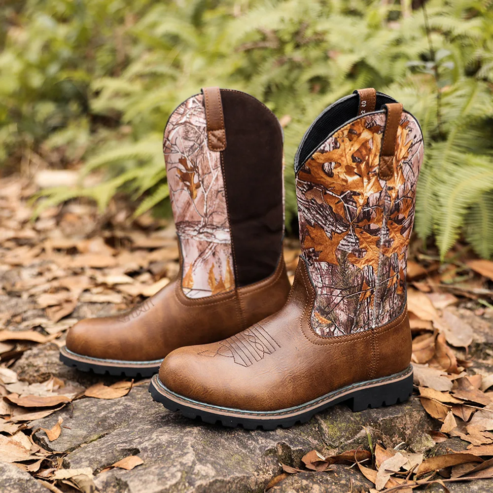 Cowboy Boots for Men Wide Foot Round Toe Western Boots with Classic Embroidered Durable Slip on Boots
