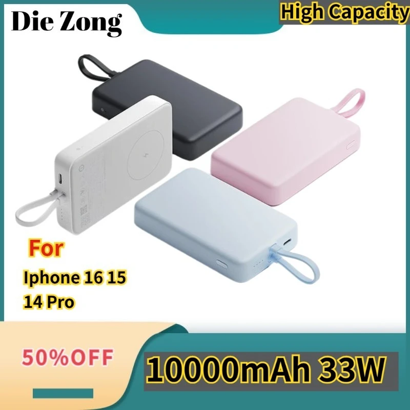 

For XIAOMI 10000mAh 33W Magnetic Power Bank With Cable Wireless & Wired Fast Charging Type-C For Iphone 16 15 14 Pro