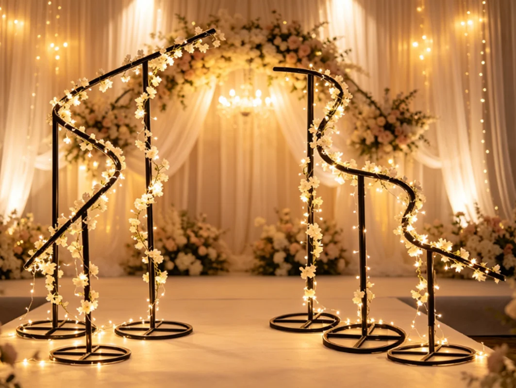 Moderner Metall-Hochzeitsbogen, gewellter Ausstellungsständer, DIY-Hängeblumenständer für Outdoor-Partys, Bühnenhintergrund und besondere Anlässe – Detail 5
