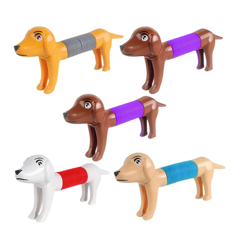 5Pcs Stretch Pop Tube Dog Plaything Cartoon Animal Design Relieve Stress for Office Home Pop Tube Toys Funny Toy