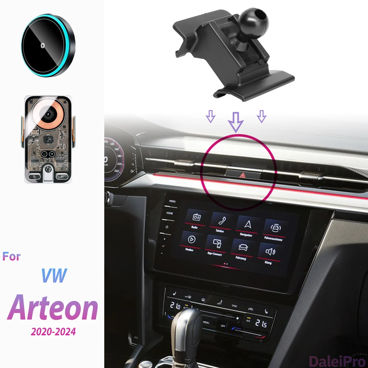 For VW Arteon 2020 2021 2022 2023 2024 Car Phone Holder Wireless Charger Phone Auto-Clamping Strong Magnetic Holder Base
