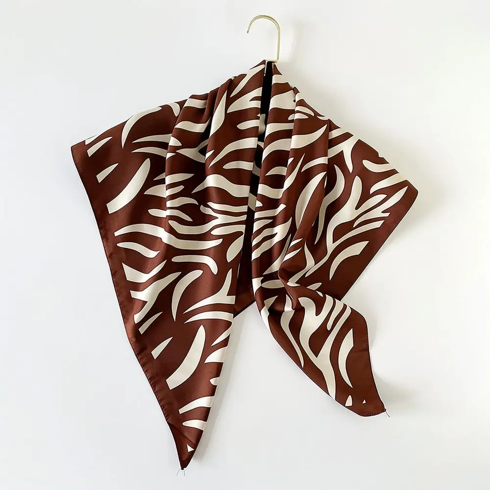 Zebra Print Square Silk Scarf Women Vintage Style Headwrap Fashion Shawl Trendy Neck Kerchief Summer Beach Sun Cover