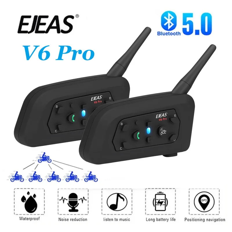 EJEAS V6PRO Motorcycle Bluetooth 850mAh  Helmet Headset Intercom MOTO Communicator 1200m Interphone  for 6 Riders