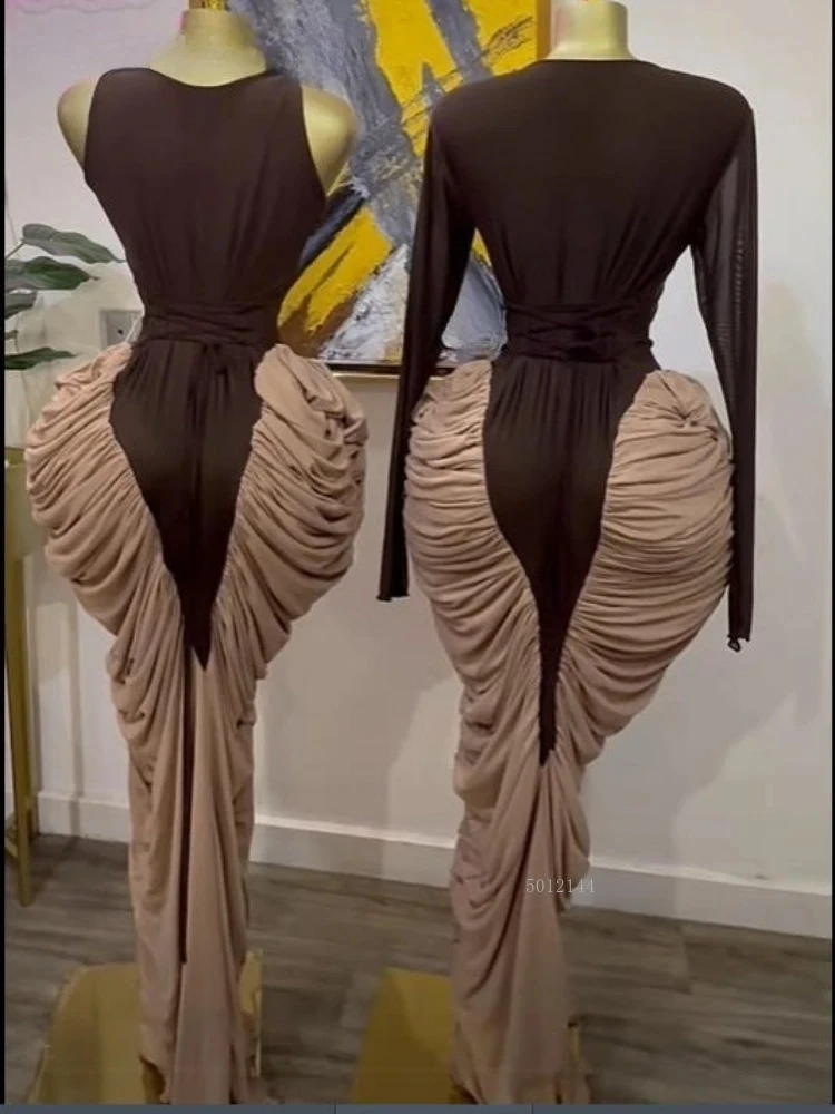 Mujeres de manga larga Patchwork acanalado apilado encaje hasta bata Maxi vestido largo 2025 vacaciones fiesta cumpleaños Vestidos