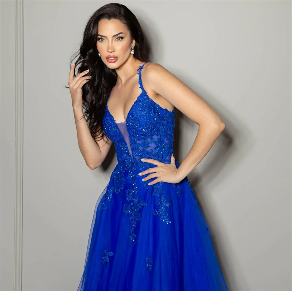 Jessica Blue Wedding Dress Glitter Embroidered Sequins Prom Dresses Elegant Tulle A-line Sweet Bespoke Occasion Dresses