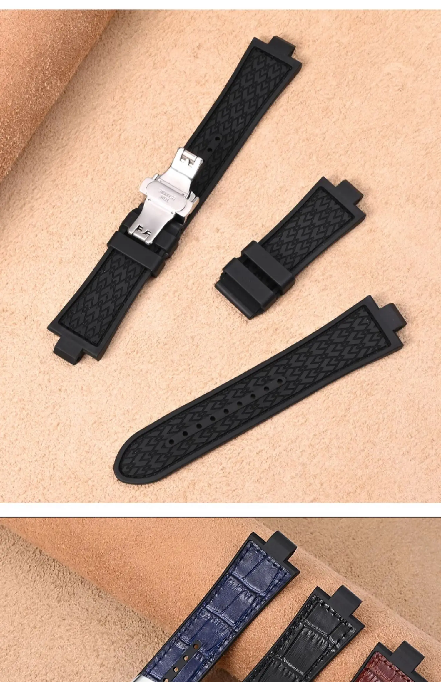 Para versace pulseira de relógio masculino fluororubber pulseira de relógio à prova dwaterproof água esporte verb0018 00218 pulseira de relógio de couro genuíno 24mm