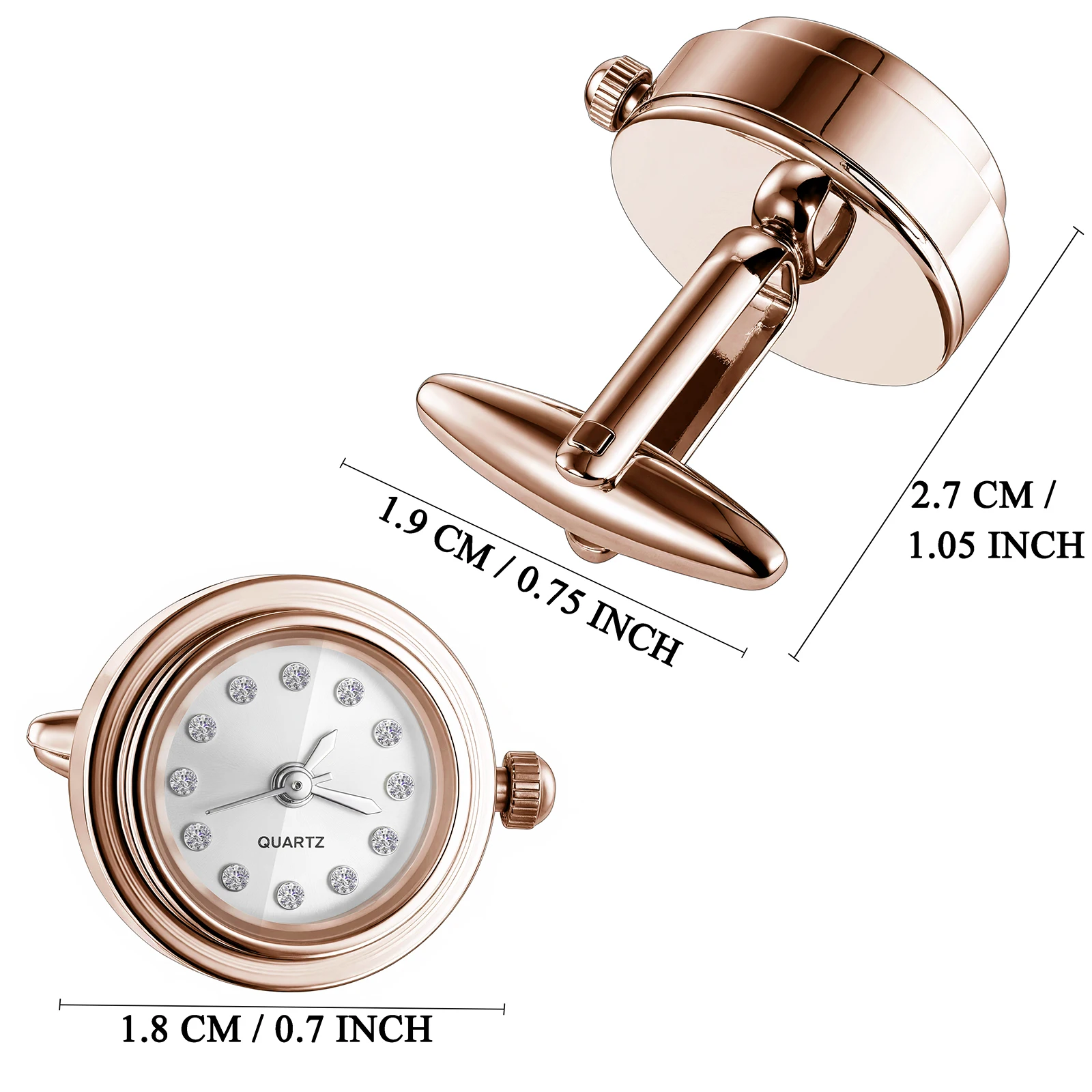 Men Rose Gold Watch Cufflinks Quartz Movement Crystal Dial Round Shirt Cuff Links Formal Business Wedding Gift HAWSON