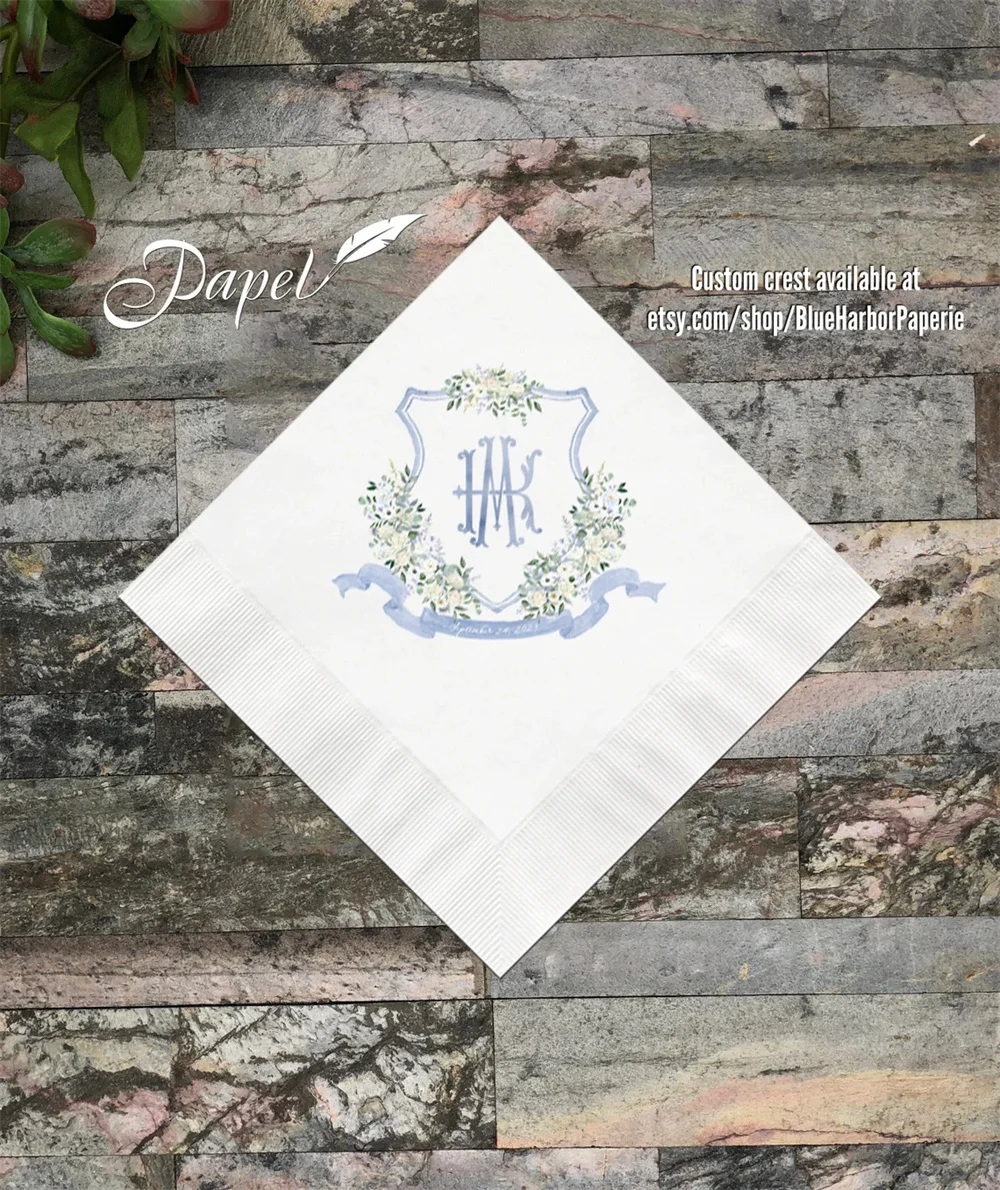 

50PCS Custom Wedding Cocktail Napkins, you provide your artwork! Personalized Cocktail Napkins, White or Ecru printed full color