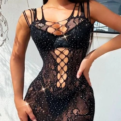 Simplejewel EU Plus Size Women's Fishnet Lingerie Mesh Babydoll Chemises Dress Hollow Out Bodysuits Jumpsuit Underwear Nightwear