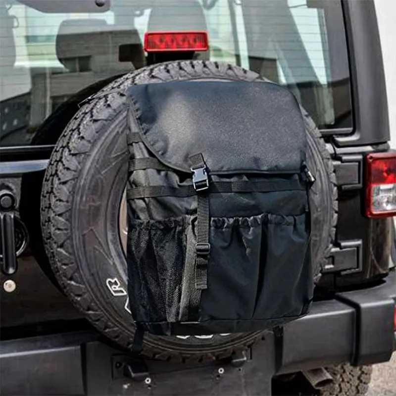 Factory Direct Sale Polyester Spare Tire Storage Bag with 4-7 Compartments Multi-Pocket Car Organizer for Outdoor off Road Use