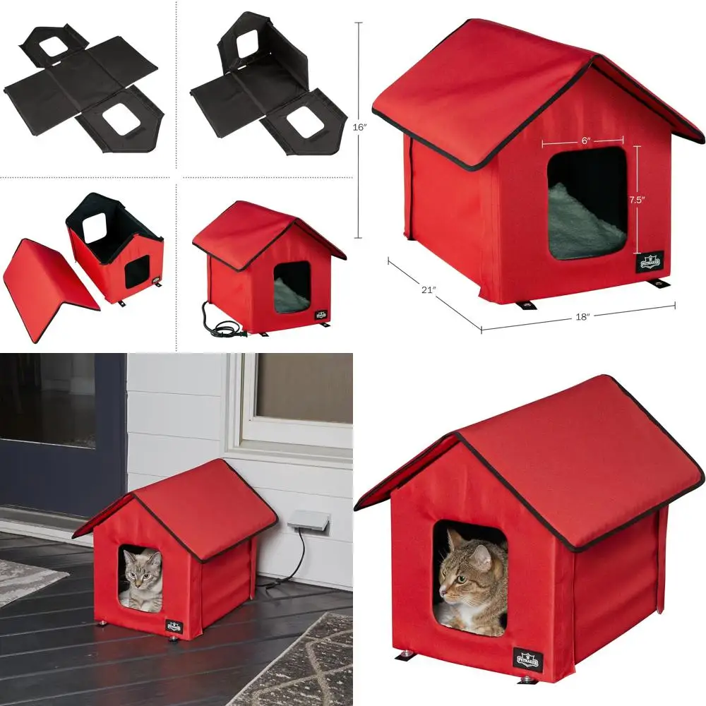 

Double-Door Insulated Cat Bed with Heated Pad and Sherpa Cover for Outdoor Shelters