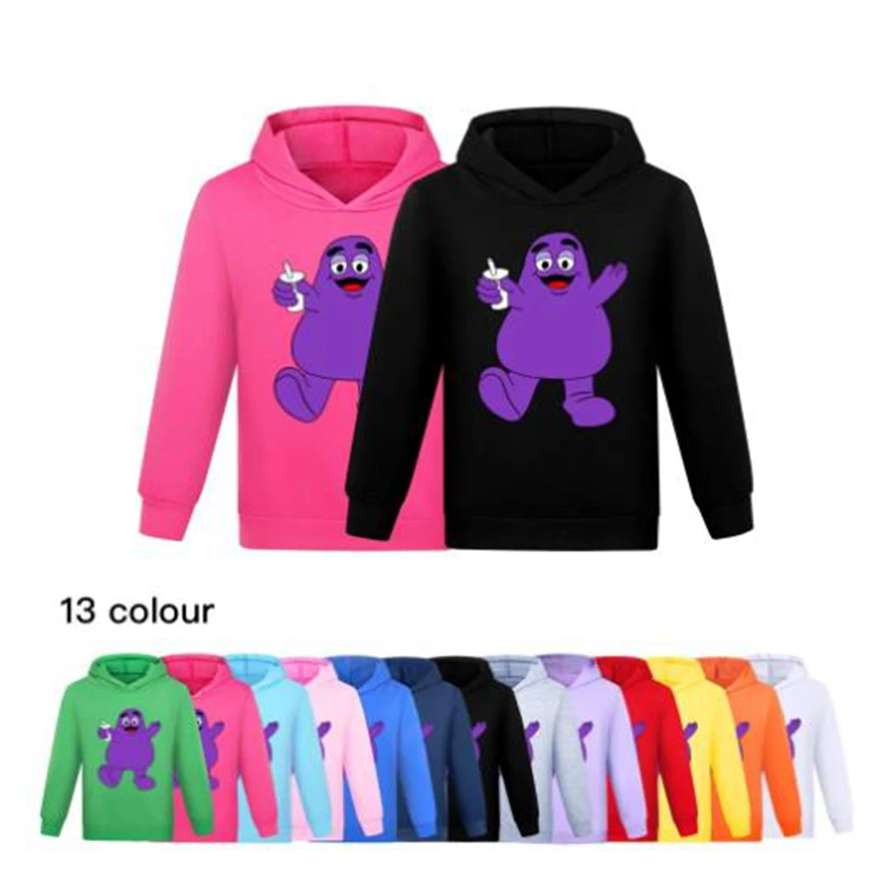 Grimace Shake Hoodies Kids Sweatshirt Pullover Clothes Casual Boys Girls Hooded Tops Teen Children's Sportwear T-shirt Outfits