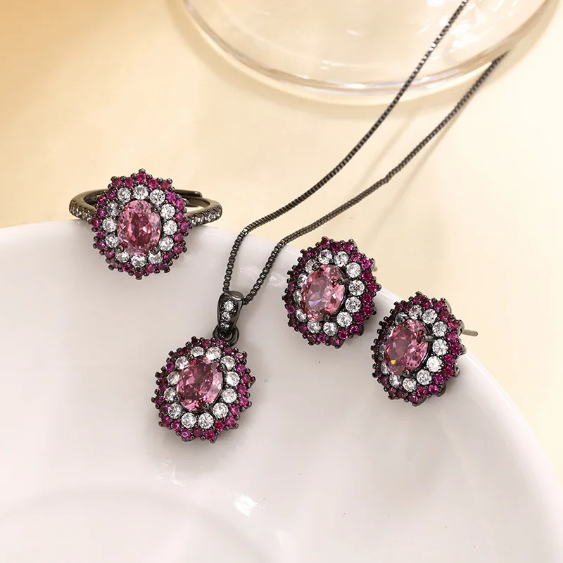 

Jewelry set with gold-plated bird's nest cut oval black gold main stone6*8