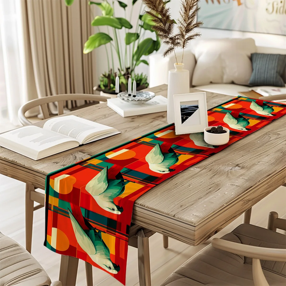 print table runner Geometric Parrot Abstract Artwork Tablecloth for Seasonal Celebrations Both Indoor And Outdoor Dining Setting