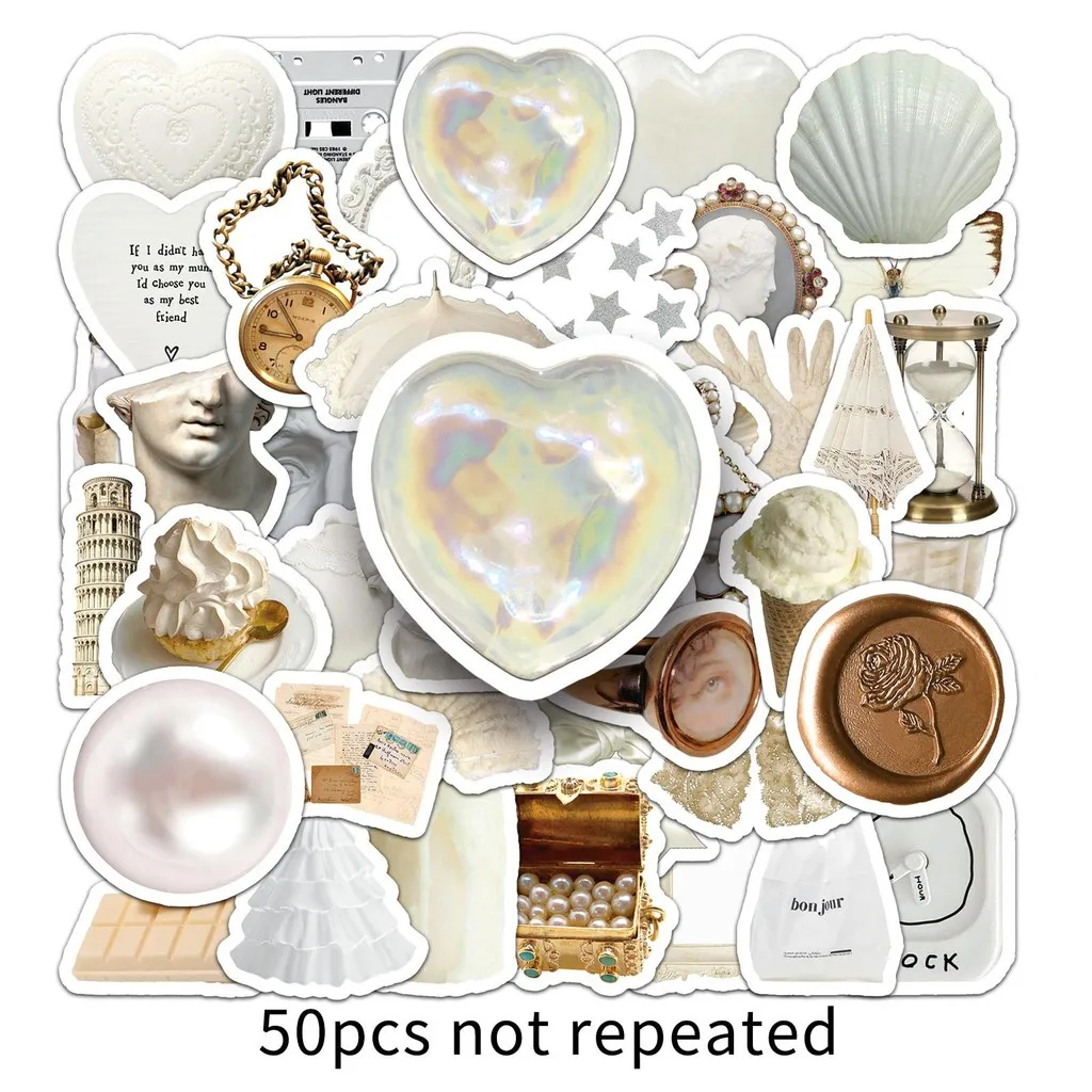 50Pcs White Instagram Aesthetic Doodle Stickers - Guka/Journal/Boba Cup/Luggage DIY Decor - Waterproof