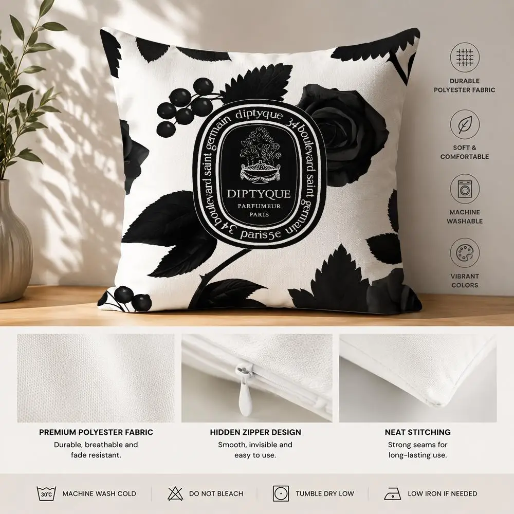 Fashion D-Diptyques-es Cushion Cover 40x40cm Square Decorative Sofa Cushion Cover Bedroom Living Room Home Decor Gift