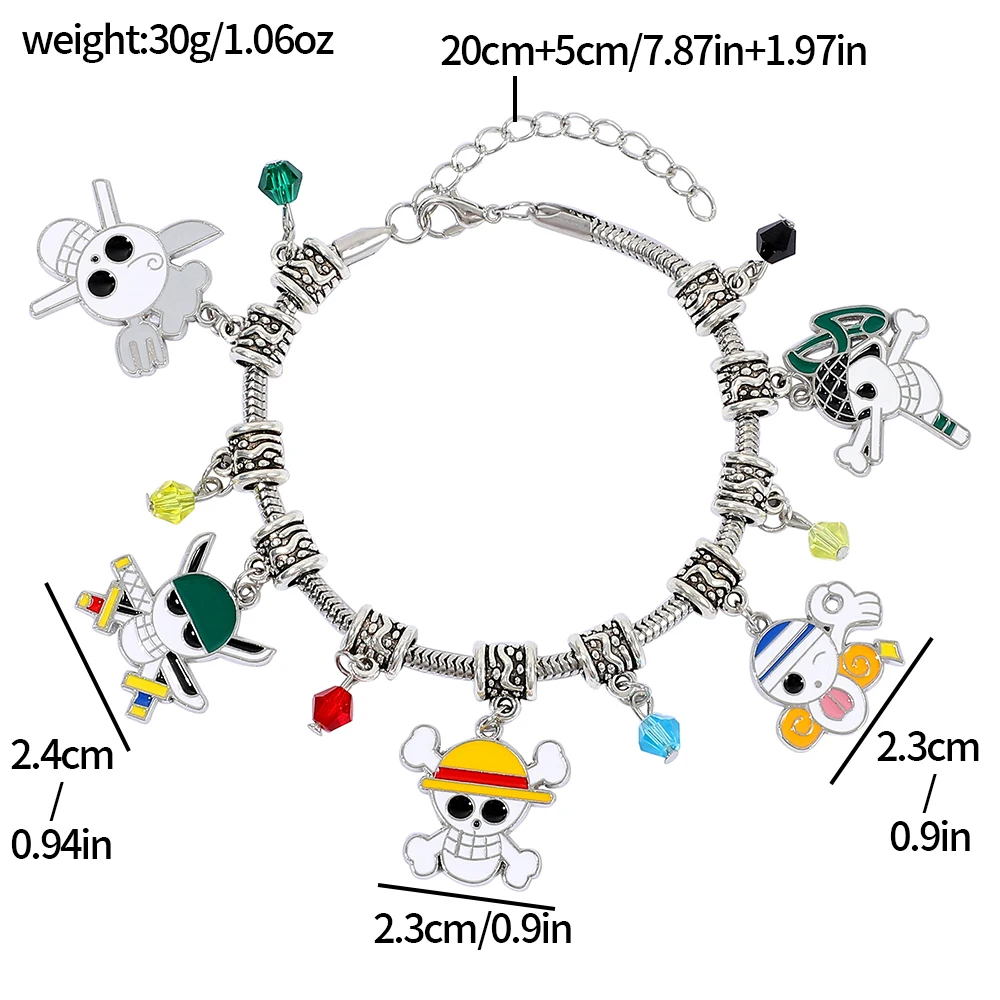 One Piece Charm Bracelet DIY Large Hole Beaded Bracelet Straw Hat Pirate Skull Pendant Colorful Crystal Beads Anime Jewelry